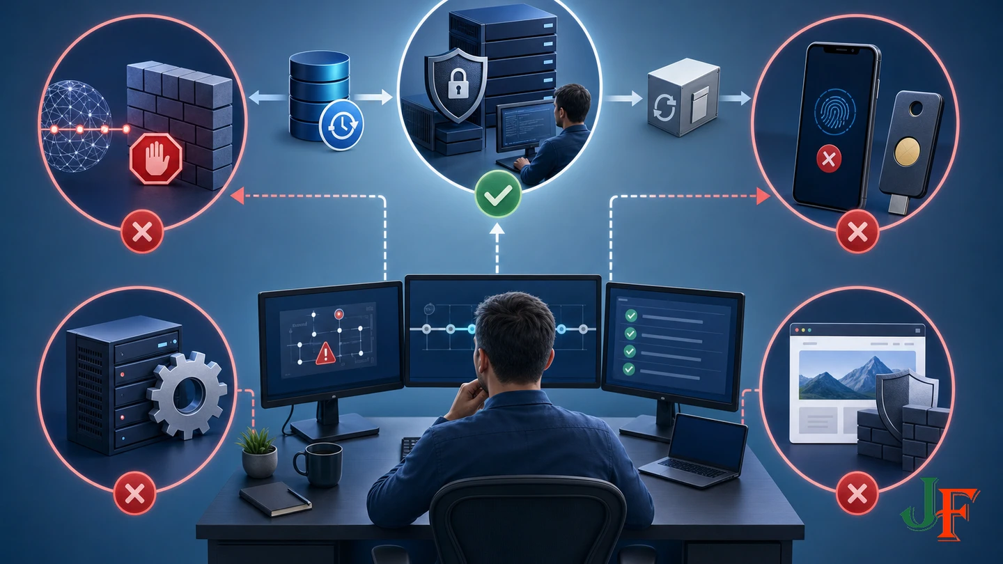 Joomla login troubleshooting with preserved access, diagnostic branches, and hosting-level rollback