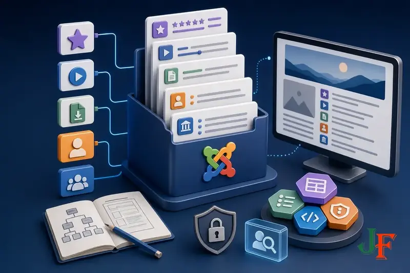 Conceptual editorial illustration representing How to Use Joomla Custom Fields for Better Content Structure through a clear Joomla-focused visual metaphor.