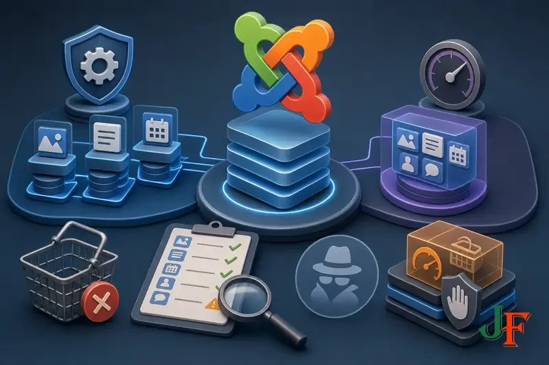 Conceptual editorial illustration representing Joomla Cache Explained: Conservative Caching vs Progressive Caching through a clear Joomla-focused visual metaphor.