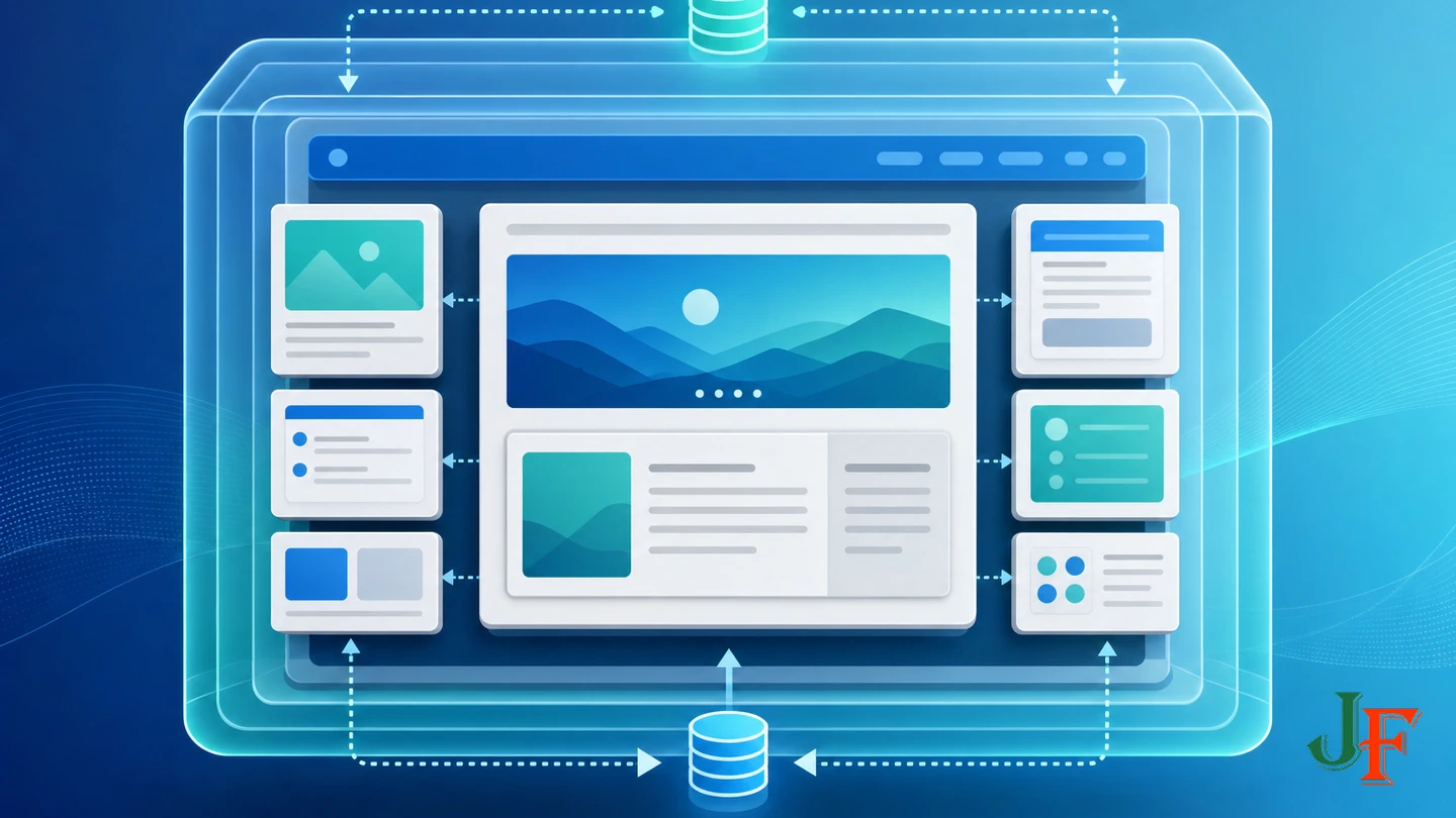 Nested component, module, and whole-page cache layers within a CMS webpage