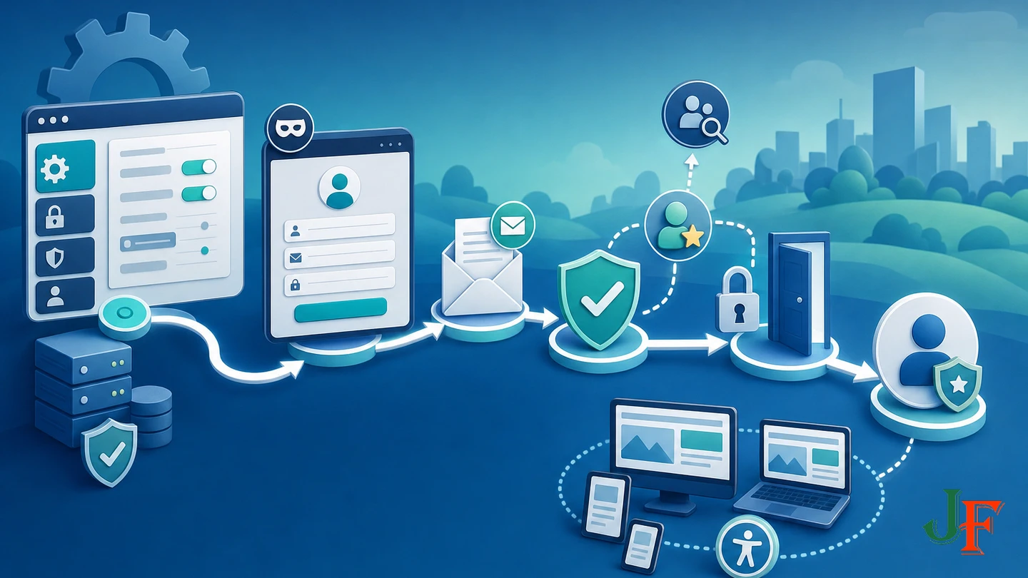 End-to-end registration test from configuration and private signup through email activation, login, and access verification
