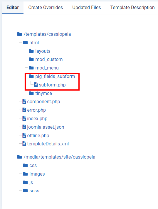 Joomla subform override