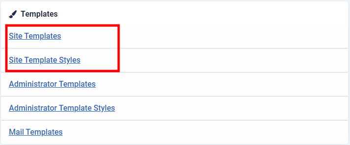 Joomla 4 select "Site Templates"